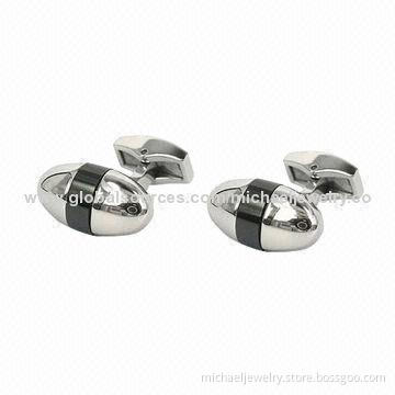 Stainless Steel Cufflinks with Black Enamel and High Polished Process